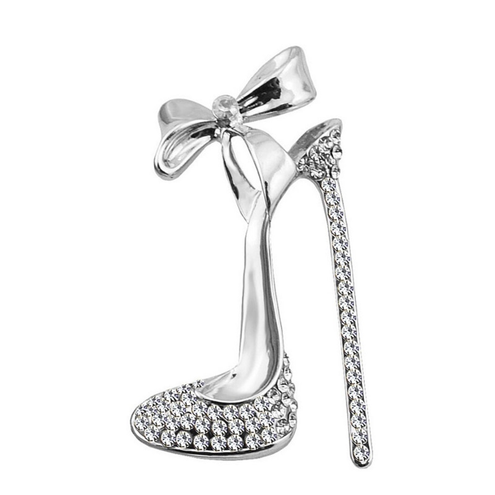 *DECIMA* Silver Rhinestone High Heel Brooch Pin